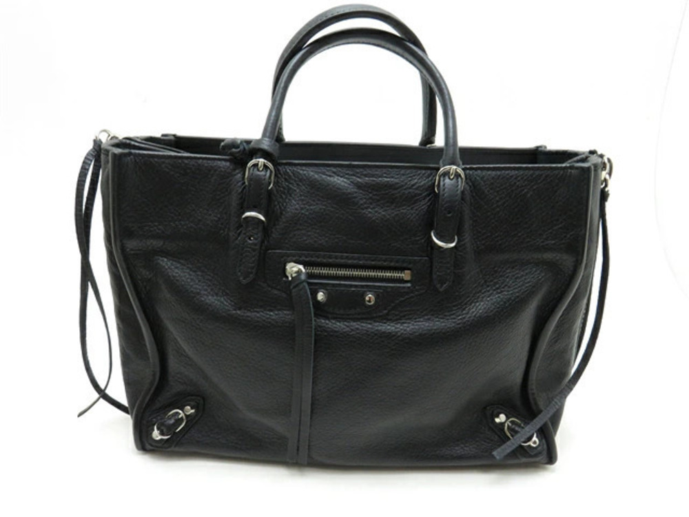 Balenciaga Paper Tote Bag Black Leather